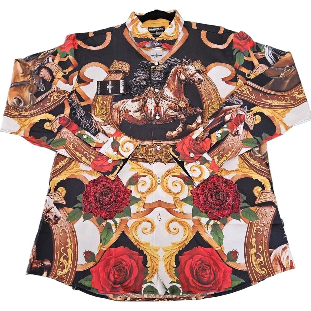 Copied - BARABAS Men Rhinestone Horse Graphic Button-Up Shirt – Galgani Menswear